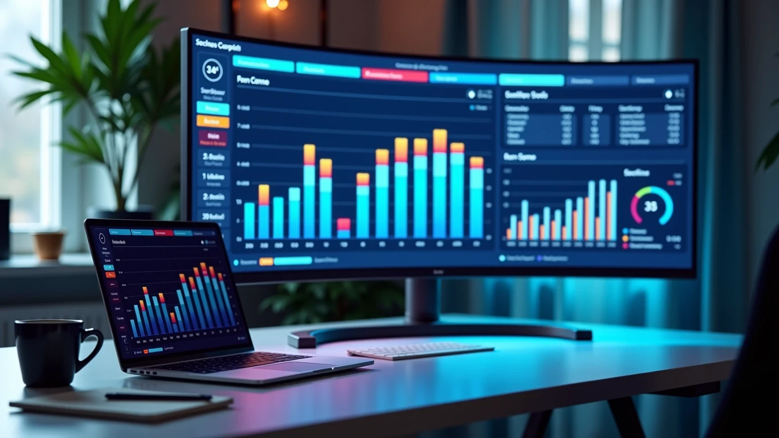Moderner Arbeitsplatz eines Sportwetten-Analysten mit Bildschirm und Statistik-Dashboard für NHL-Wetten