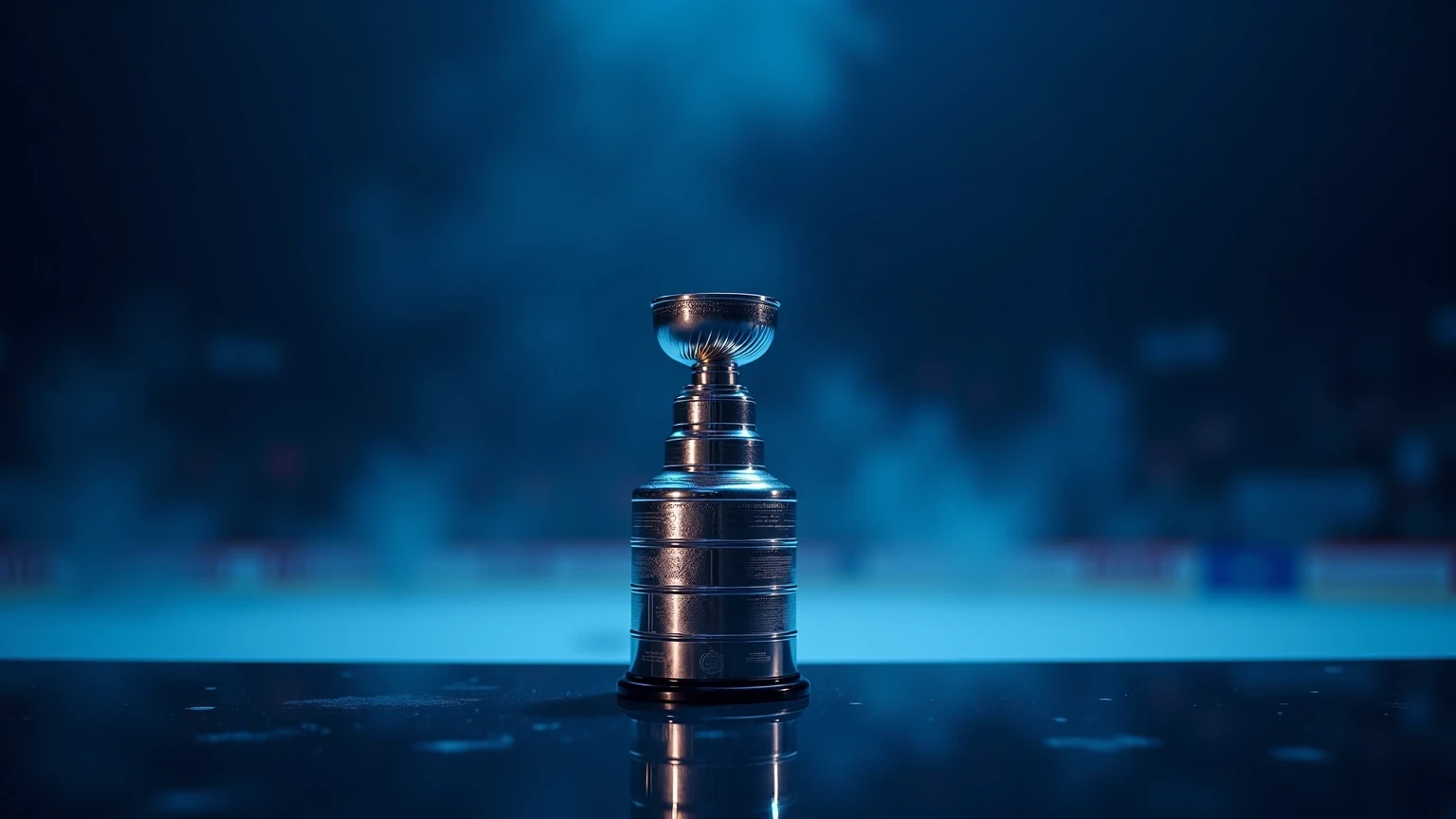 Glänzender silberner Championship-Pokal im Stanley-Cup-Stil mit dramatischer Beleuchtung